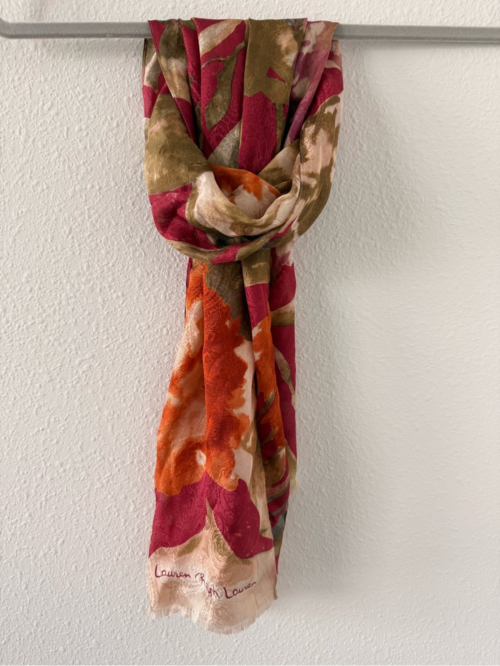 Lauren Ralph Lauren Floral Print Pink Orange Green Lightweight Scarf